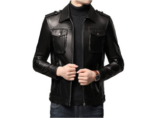 Leunlee Men's Leather Clothing, Leather Jacket Men Soft PU Leather Jacket Male Business Casual Coats Man