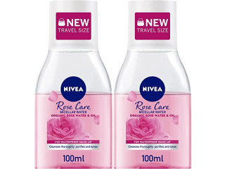 NIVEA Face Micellar Water Makeup Remover, Rose Care Biphase with Organic Rose Water, 2x100ml