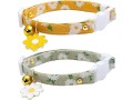 zurligi-2-pack-cotton-breakaway-cat-collar-with-bell-yellow-green-flowers-pendant-cute-adjustable-pet-collar-kitten-collar-small-1