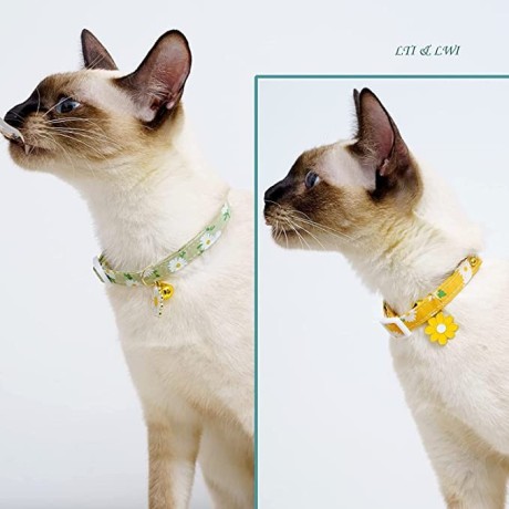 zurligi-2-pack-cotton-breakaway-cat-collar-with-bell-yellow-green-flowers-pendant-cute-adjustable-pet-collar-kitten-collar-big-0