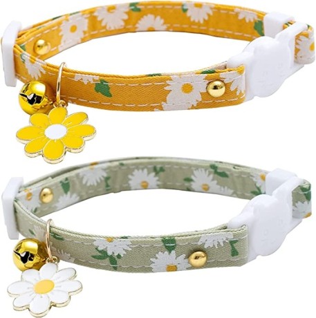 zurligi-2-pack-cotton-breakaway-cat-collar-with-bell-yellow-green-flowers-pendant-cute-adjustable-pet-collar-kitten-collar-big-1