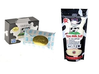 Yoko Spa Milk Salt Shower Bath Moisturizing Body Wash Refill Size 300g) Plus Yoko Spa Milk Soap with Vitamins and Milk Protein