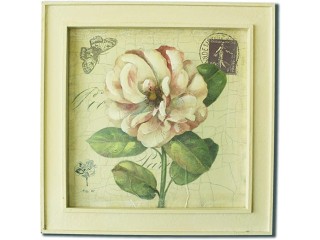 CVHOMEDECO. Rustic Vintage Wooden Frame Hand Painted 3D Painting Decoration Art Rose Flower Design 14x14 Inch
