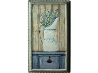 CVHOMEDECO. Rustic primitive hand-painted wooden frame wall hanging 3D painting decoration art, lavender in frosted glass design, 21.6 x 37.5 cm