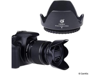 55mm Set of 2 Camera Lens Hoods and 1 Lens Cap - Rubber (Collapsible) + Tulip Flower - Sun Shade