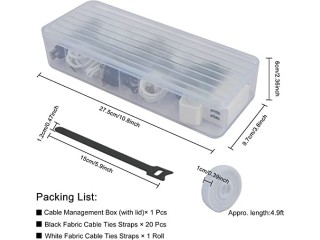 Cable Management Box with 20 Wire Ties Straps Plastic Power Cord Organizer