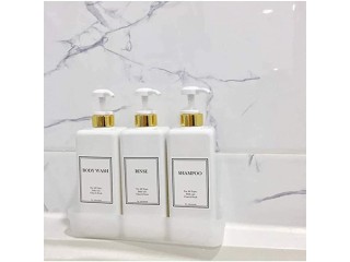 HARRA HOME Modern Gold Design Pump Bottle Set 27 oz Refillable Shampoo Conditioner Dispenser