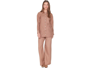 Trendyol Women's Woman Plain Woven Two-Piece Set Coordinated Outfit