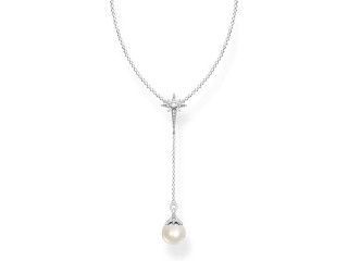 Thomas Sabo Women's Pearl Necklace with Star 925 Sterling SilverWhite, Silver