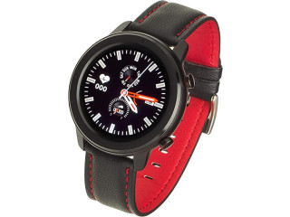 Garett Men's 5S Leather Smart Watch Black/Red