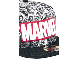 Marvel Logo and Comic Pattern Snapback Baseball Cap, Grey (Grey Grey), One Size, Grey (Grey Grey), One Size