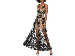 Dress the Population Women's Embellished Plunging Gown Sleeveless Floral