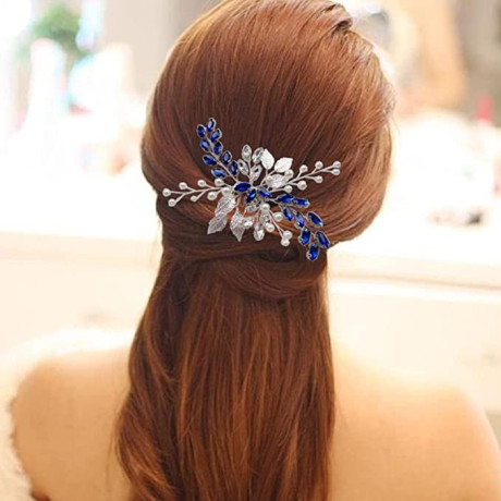 blue-crystal-pearl-hair-comb-vine-silver-leaf-headpiece-wedding-hair-accessory-for-bride-bridesmaid-girls-big-0