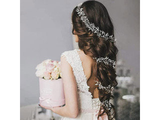 100 cm Wedding Hair Accessories Bridal Headband Pearls Rhinestone Silver Hair Band Headpiece Wedding Hair Wire for Women and Girls