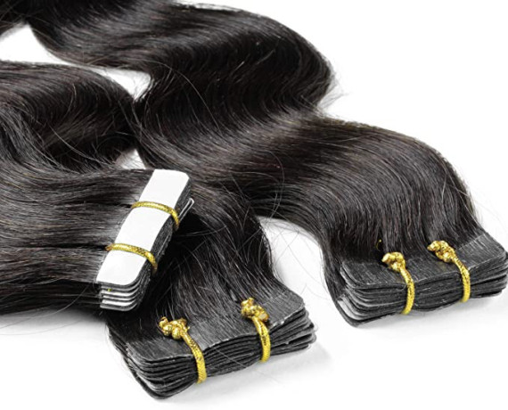 hair2heart-25g-x-10-tapes-wavy-human-hair-extension-natural-black-40-cm-length-big-1