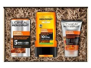 L'Oréal Men Expert 3 Piece Gift Set for Men with Wash Gel, Face Cream and XL Shower Gel with Taurine