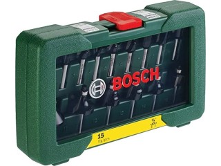 Bosch 15 pcs Router Bit Set (for Wood, 1/4" Shank, Mixed Set, Carbide Accessories for Routers)