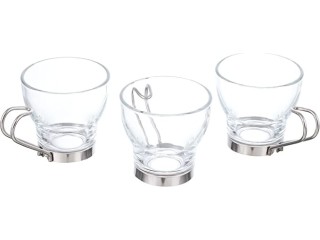 Set of 3 Espresso Cups - 10 Cl-on Stainless Steel Holder Oslo Bormioli 19-022750