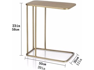 Small C Shaped End Table Slim Narrow Couch Side Table Modern Metal Frame Snack Coffee Table for Small Space, Sofa Couch and Bed