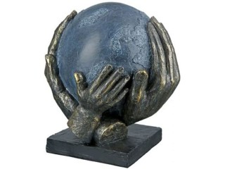 GILDE Decorative Sculpture Save The World Globe in Hands Height 19 cm