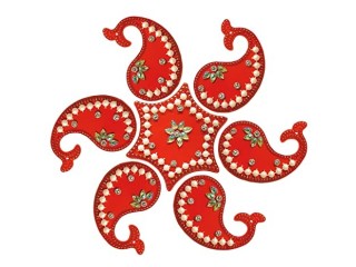 Red Dolphin Design Acrylic Rangoli for Home Office Diwali Indian Festivals Decoration Traditional Studded with Faux Stones Floor Decorations 10 Inch