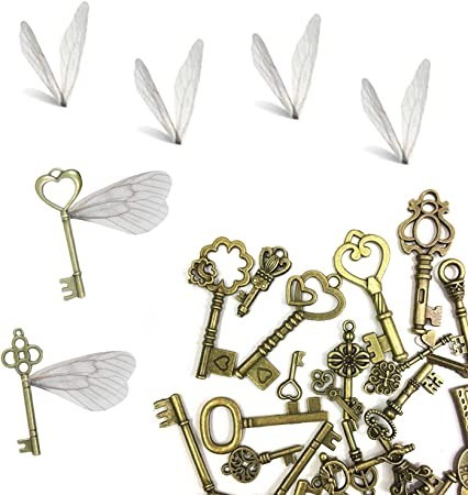 sweieoni-vintage-key-decoration-antique-pendant-set-of-40-decorative-keys-retro-pendants-with-dragonfly-wings-charm-set-big-1