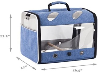 Bird Travel Carrier, Bird Travel Carrier with Metal Tray and Standing Perch (Blue)