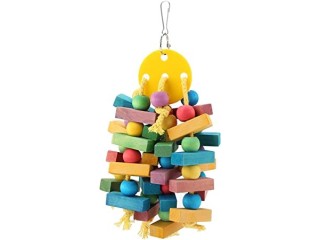 Bird Chew Toy, Wooden Toy, Multicolor Fun Hanging Bird Toy Tear Bite Toy Parrots