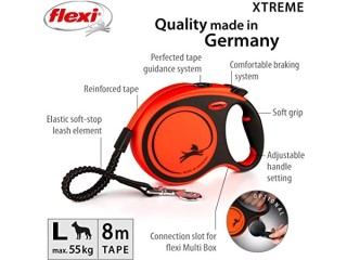 Flexi Xtreme Tape Orange & Black Large 8m Retractable Dog Leash