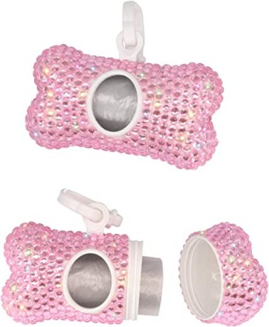 soleebee-bling-crystal-bone-shaped-pet-waste-bag-dispenser-with-1-roll-waste-bags-pink-big-0