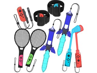 Numskull Nintendo Switch Sports Joy-Con Accessories Mega Pack - (2X Golf Clubs, 2X Rackets, 2X Arm Bands,