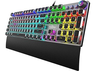 Fiodio Mechanical Gaming Keyboard, LED Rainbow Gaming Backlit, 104 Anti-ghosting Keys,