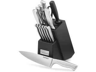 Cuisinart 15 Piece Kitchen Knife Set with Block, Cutlery Set, Hollow Handle, C77SS-15PK