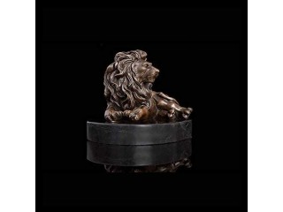 UXZDX CUJUX Bronze Sculpture Lying Lion Statue Figurine Antique Wildlife Metal Art for Home Decoration