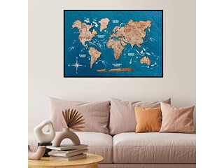 ENJOY THE WOOD Framed World Map Wall Art Wood Travel Decor 3D World Map On Board