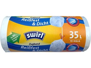 Swirl Bin Liners 35 L with Drawstring (Pack of 15) - Bin Liners with Tear-Resistant, Dense Multi-Layer Film