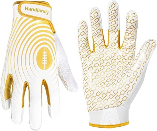 handlandy-youth-football-gloves-sticky-wide-receiver-gloves-for-kids-adult-white-and-gold-stretch-fit-football-gloves-big-0
