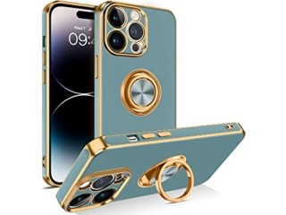 Telaso iPhone 14 Pro Max Case, 360 Rotation Kickstand Ring Holder Plating Edge