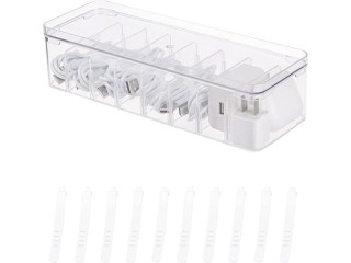 Yesesion Clear Plastic Cable Organizer Box with Adjustment Compartments