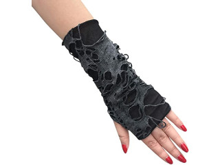 Mrotrida Women's Punk Fingerless Glove Cosplay Ripped Gloves for Halloween Costume Party 1Pair