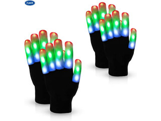 2 PACK: Light Gloves - Finger Light Flashing LED Gloves w/ Flashing Lights and 6 Different Modes for Men Women & Kids, Holiday Christmas Gifts Ideas