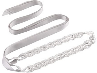 AWAYTR Bridal Wedding Crystal Belt - Sparkling Rhinestone Belts for Prom Evening Dresses Accessories (Gray)