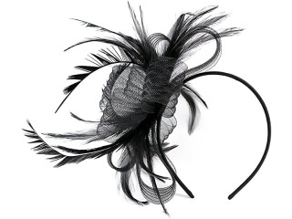 Women Feather Fascinator Flower Derby Headpiece Elegant Hairpin Headband for Tea Party Wedding Cocktail Church Bride Headwear