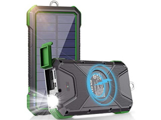 Solar Charger 26800mAh, Solar Charger Power Bank with 4 OutputsDual Inputs, 10W Wireless Solar Battery Charger