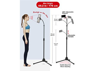 Phone Tripod Floor Stand, 69" Height Adjustable Gooseneck Tablet Floor Stand, Tall Stand with 360 Swivel, Extended iPad