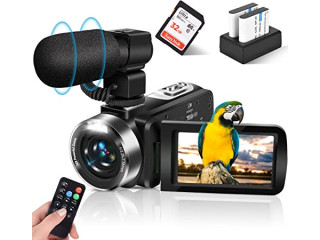 Video Camera, 4K Camcorder WiFi Ultra HD 48MP YouTube Camera for Vlogging, 3.0'' IPS Screen 16X Digital Zoom Video Camera with Microphone, 2 Batteries
