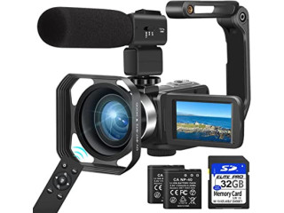 Camcorder Video Camera 4K 56MP Vlogging Camera with External Mic 16X Digital Zoom IR Night Vision Video