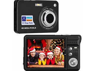 Digital Camera 4K Video Camera Compact Camera 48MP YouTube Camera Rechargeable 8X Digital Zoom Beginner Pocket Camera Black