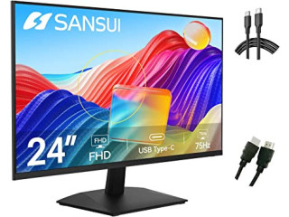 SANSUI Monitor 24 inch with USB Type-C, Built-in Speakers, 75Hz FHD Computor Monitor,