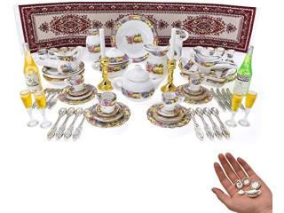 ILAND Miniature Dollhouse Accessories of Tea Set, Tableware and Mini Food for Dollhouse